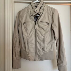 Vegan Leather Beige Women's Moto Jacket